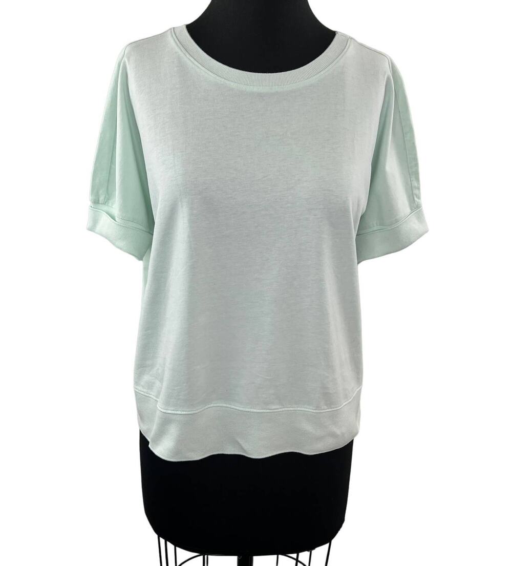 Anthropologie Seafoam Green Cuffed Short Sleeve Cotton Cropped T-Shirt Size XL